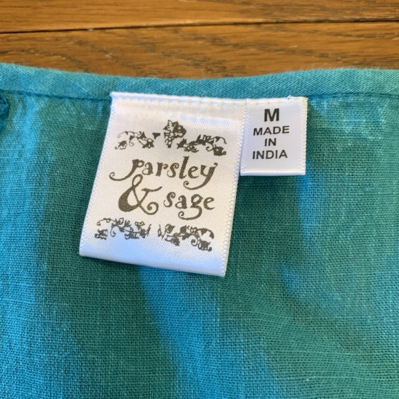 Parsley & Sage Sz M Blue Floral Embroidered Bell Sleeve Art To Wear Lagenlook - Picture 6 of 10